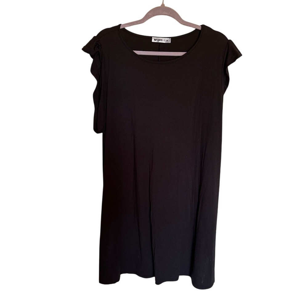 Doublju Womens Black Ruffle Cap Sleeve Shift Mini Dress 2X Plus Size RN153801